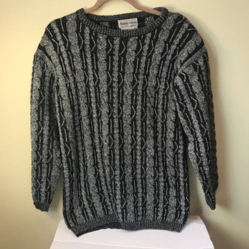 Franco Valeri Vintage 80s Cable Knit Metallic Knit Sweater Top Tunic Chunky Rare - Picture 2 of 15